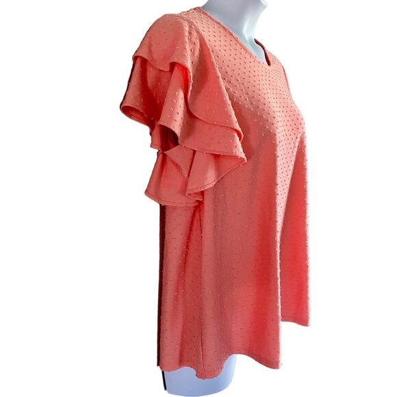 Zoey & Leelo Peach Top with Ruffle Sleeves Woman's Plus Size 2X NEW - Picture 3 of 9